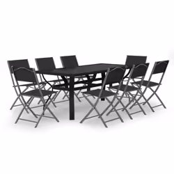 vidaXL Garden Dining Set Grey and Black 140 cm/180 cm Table Length 5/7/9 Piece - 180 cm table length/9 - Additional view 2