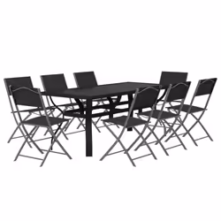 vidaXL Garden Dining Set Grey and Black 140 cm/180 cm Table Length 5/7/9 Piece - 180 cm table length/9 - Additional view 3