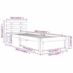 vidaXL Bed Frame Home Wooden Bedroom Bedstead Platform Bed Base Solid Wood - honey brown, 100 x 200 cm - Additional view 4