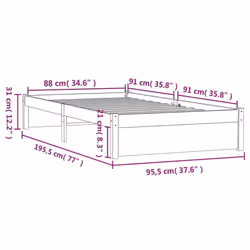 vidaXL Solid Wood Bed Frame Bedroom Bedstead Bed Base Multi Colours/Sizes - white, 90 x 190 cm - Additional view 4