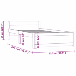 vidaXL Solid Wood Bed Frame Home Wooden Bedstead Bed Base Multi Colours/Sizes - brown, 90 x 200 cm - Additional view 4
