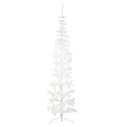 vidaXL Slim Artificial Half Christmas Tree with Stand Xmas Artificial Tree - white, 210 cm