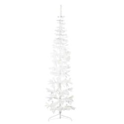 vidaXL Slim Artificial Half Christmas Tree with Stand Xmas Artificial Tree - white, 240 cm