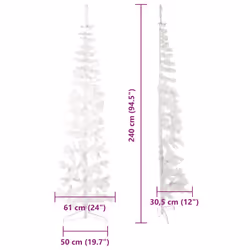 vidaXL Slim Artificial Half Christmas Tree with Stand Xmas Artificial Tree - white, 240 cm