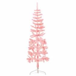 vidaXL Slim Artificial Half Christmas Tree with Stand Xmas Artificial Tree - pink, 120 cm