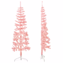 vidaXL Slim Artificial Half Christmas Tree with Stand Xmas Artificial Tree - pink, 150 cm