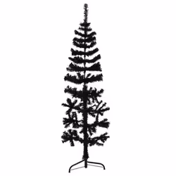 vidaXL Slim Artificial Half Christmas Tree with Stand Xmas Artificial Tree - black, 120 cm