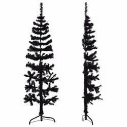 vidaXL Slim Artificial Half Christmas Tree with Stand Xmas Artificial Tree - black, 120 cm