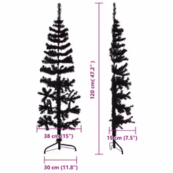 vidaXL Slim Artificial Half Christmas Tree with Stand Xmas Artificial Tree - black, 120 cm