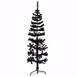 vidaXL Slim Artificial Half Christmas Tree with Stand Xmas Artificial Tree - black, 150 cm