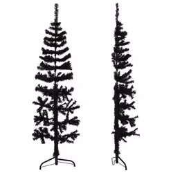 vidaXL Slim Artificial Half Christmas Tree with Stand Xmas Artificial Tree - black, 150 cm