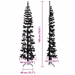 vidaXL Slim Artificial Half Christmas Tree with Stand Xmas Artificial Tree - black, 180 cm - Additional view 6