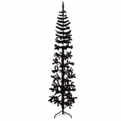 vidaXL Slim Artificial Half Christmas Tree with Stand Xmas Artificial Tree - black, 210 cm