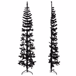 vidaXL Slim Artificial Half Christmas Tree with Stand Xmas Artificial Tree - black, 210 cm