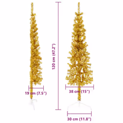 vidaXL Slim Artificial Half Christmas Tree with Stand Xmas Artificial Tree - gold, 120 cm