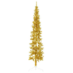 vidaXL Slim Artificial Half Christmas Tree with Stand Xmas Artificial Tree - gold, 210 cm