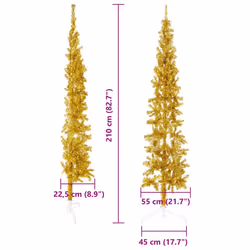 vidaXL Slim Artificial Half Christmas Tree with Stand Xmas Artificial Tree - gold, 210 cm
