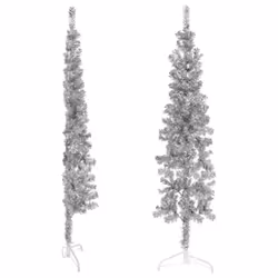 vidaXL Slim Artificial Half Christmas Tree with Stand Xmas Artificial Tree - silver, 120 cm