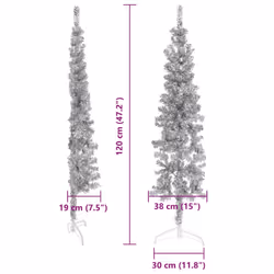 vidaXL Slim Artificial Half Christmas Tree with Stand Xmas Artificial Tree - silver, 120 cm