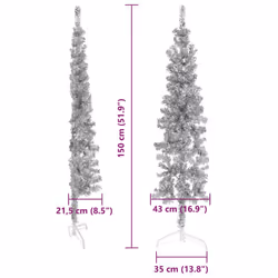 vidaXL Slim Artificial Half Christmas Tree with Stand Xmas Artificial Tree - silver, 150 cm - Additional view 6