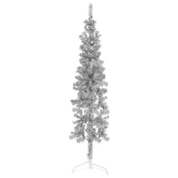 vidaXL Slim Artificial Half Christmas Tree with Stand Xmas Artificial Tree - silver, 180 cm