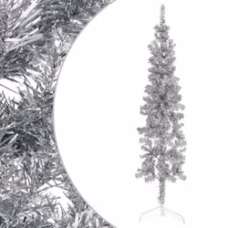 vidaXL Slim Artificial Half Christmas Tree with Stand Xmas Artificial Tree - silver, 180 cm