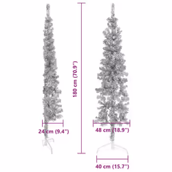 vidaXL Slim Artificial Half Christmas Tree with Stand Xmas Artificial Tree - silver, 180 cm - Additional view 8