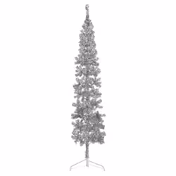 vidaXL Slim Artificial Half Christmas Tree with Stand Xmas Artificial Tree - silver, 210 cm