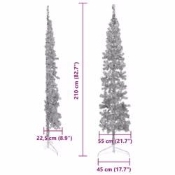 vidaXL Slim Artificial Half Christmas Tree with Stand Xmas Artificial Tree - silver, 210 cm
