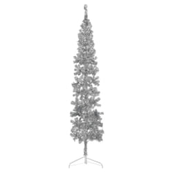 vidaXL Slim Artificial Half Christmas Tree with Stand Xmas Artificial Tree - silver, 240 cm