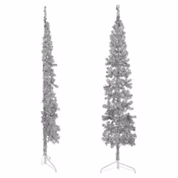 vidaXL Slim Artificial Half Christmas Tree with Stand Xmas Artificial Tree - silver, 240 cm