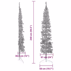 vidaXL Slim Artificial Half Christmas Tree with Stand Xmas Artificial Tree - silver, 240 cm