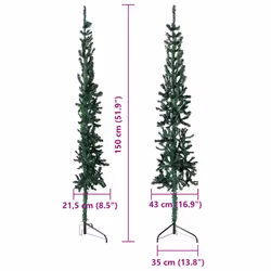 vidaXL Slim Artificial Half Christmas Tree with Stand Xmas Artificial Tree - green, 150 cm