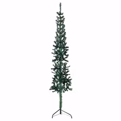 vidaXL Slim Artificial Half Christmas Tree with Stand Xmas Artificial Tree - green, 210 cm