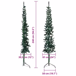 vidaXL Slim Artificial Half Christmas Tree with Stand Xmas Artificial Tree - green, 240 cm
