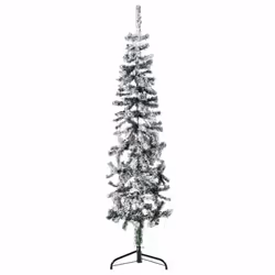 vidaXL Slim Artificial Half Christmas Tree with Stand Xmas Artificial Tree - white and green, 150 cm
