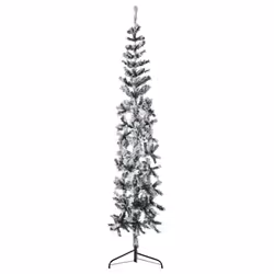 vidaXL Slim Artificial Half Christmas Tree with Stand Xmas Artificial Tree - white and green, 210 cm
