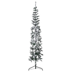 vidaXL Slim Artificial Half Christmas Tree with Stand Xmas Artificial Tree - white and green, 210 cm