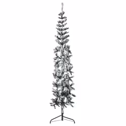 vidaXL Slim Artificial Half Christmas Tree with Stand Xmas Artificial Tree - white and green, 240 cm