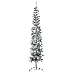 vidaXL Slim Artificial Half Christmas Tree with Stand Xmas Artificial Tree - white and green, 240 cm
