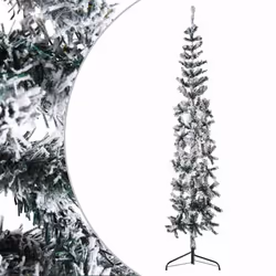 vidaXL Slim Artificial Half Christmas Tree with Stand Xmas Artificial Tree - white and green, 240 cm