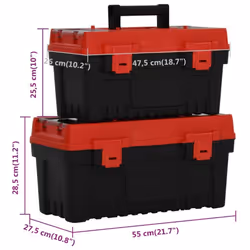 vidaXL Tool Box Set 2 Piece Black&Red Tool Case 36x19x18.5 cm/55x27.5x28.5 cm - 55 x 27.5 x 28.5 cm