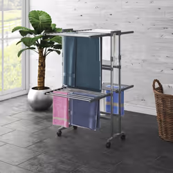 vidaXL 2-Tier Laundry Drying Rack with Wheels Silver Clothes Drying Stand