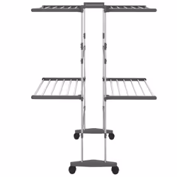 vidaXL 2-Tier Laundry Drying Rack with Wheels Silver Clothes Drying Stand