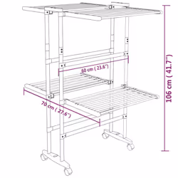 vidaXL 2-Tier Laundry Drying Rack with Wheels Silver Clothes Drying Stand - Additional view 7