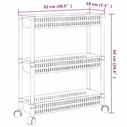 vidaXL 3-Tier Storage Trolley Silver and White Aluminium Storage Rolling Cart - Additional view 5