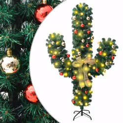 vidaXL Christmas Cactus with Stand and LED Green 150 cm PVC Artificial Cactus