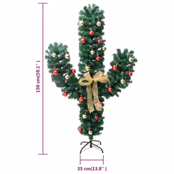 vidaXL Christmas Cactus with Stand and LED Green 150 cm PVC Artificial Cactus