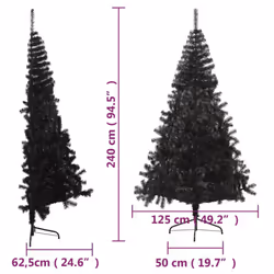 vidaXL Artificial Half Christmas Tree with Stand Black 240 cm PVC Xmas Tree