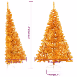 vidaXL Artificial Half Christmas Tree with Stand Gold 180 cm PET Xmas Tree